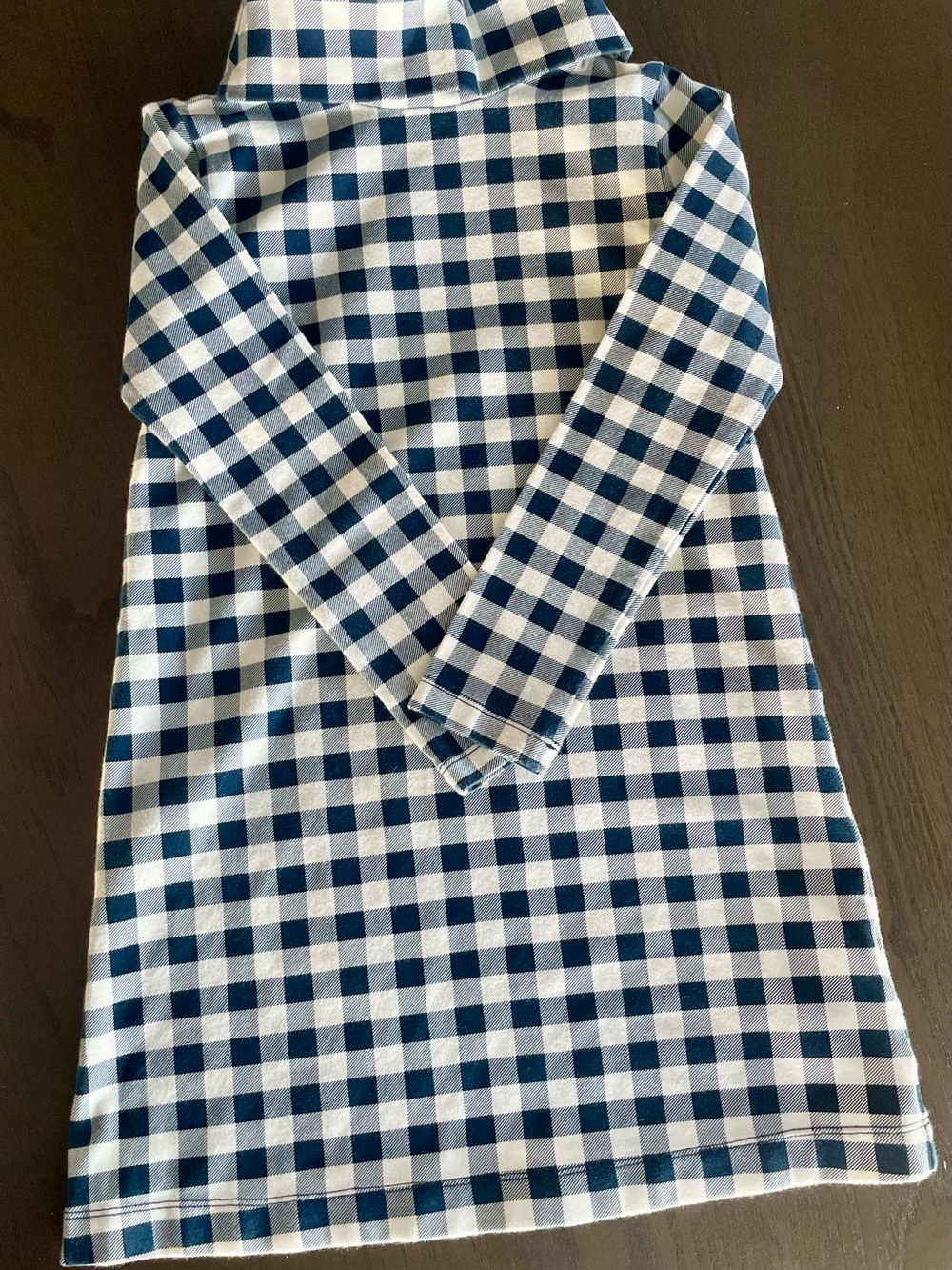 Crewcuts - J.Crew Girls Navy White Gingham Pattern Long-Sleeve Cowl-neck Dress